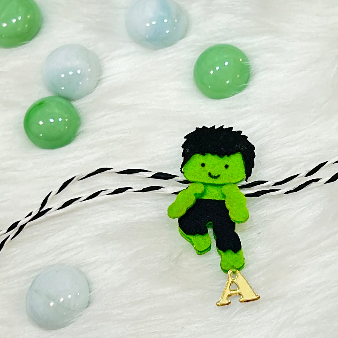 Babble Wrap Handmade Felt Rakhi With Initials - Hulk