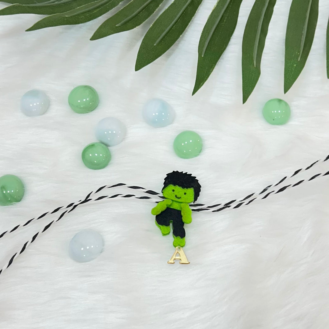 Babble Wrap Handmade Felt Rakhi With Initials - Hulk
