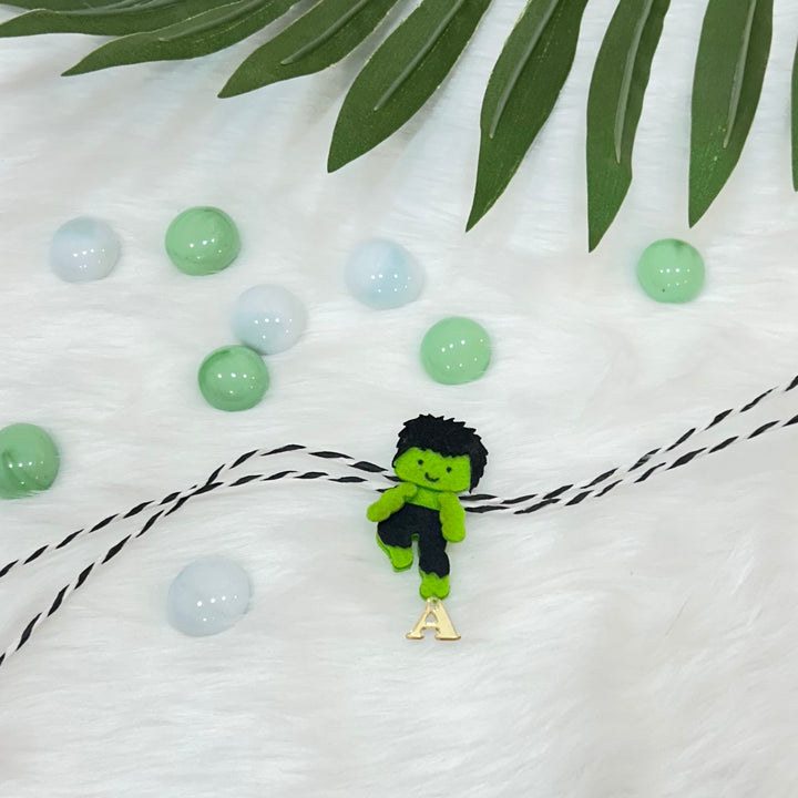 Babble Wrap Handmade Felt Rakhi With Initials - Hulk