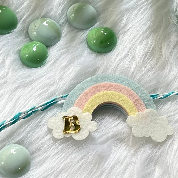 Babble Wrap Handmade Felt Rakhi With Initials - Rainbow
