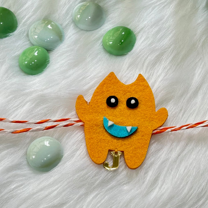 Babble Wrap Handmade Felt Rakhi With Initials - Silly Monster