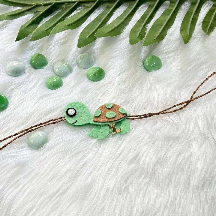 Babble Wrap Handmade Felt Rakhi With Initials - Turtle Tie