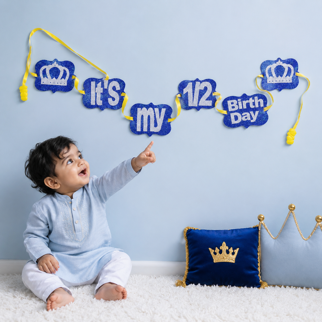 Happy Half Birthday Bunting - Blue and Silver