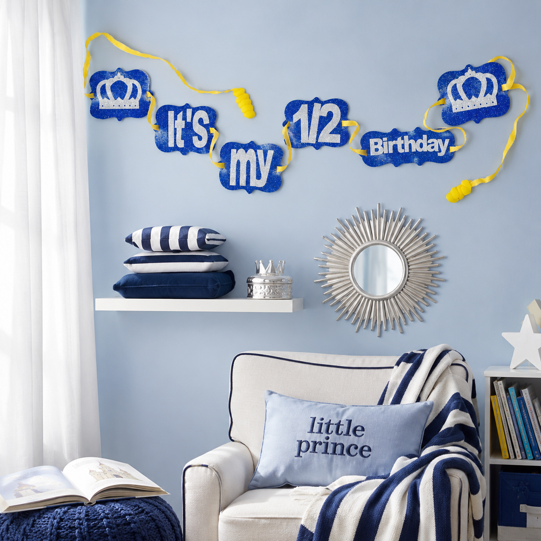 Happy Half Birthday Bunting - Blue and Silver