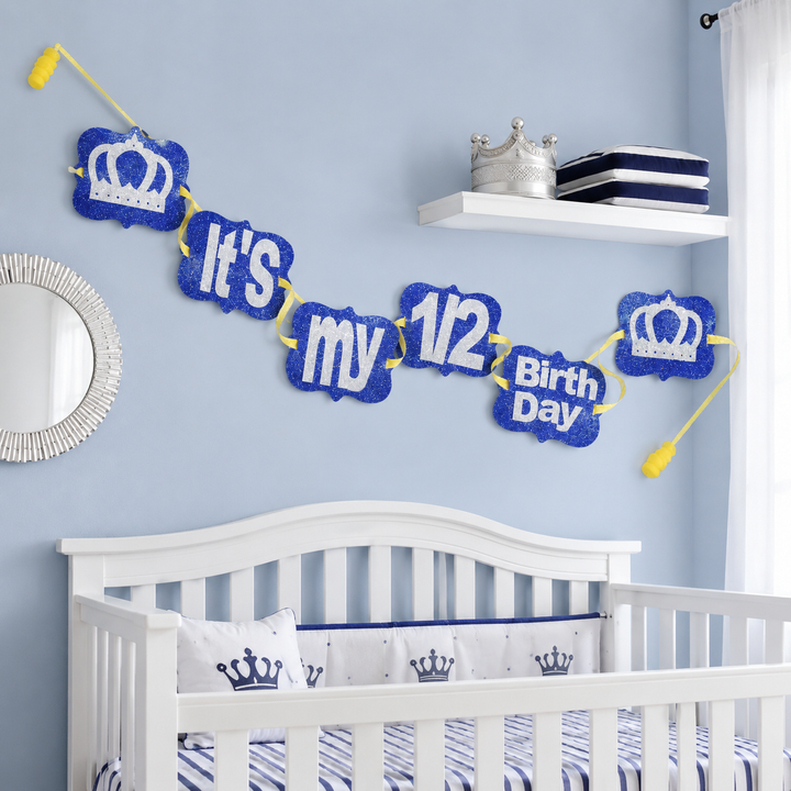 Happy Half Birthday Bunting - Blue and Silver