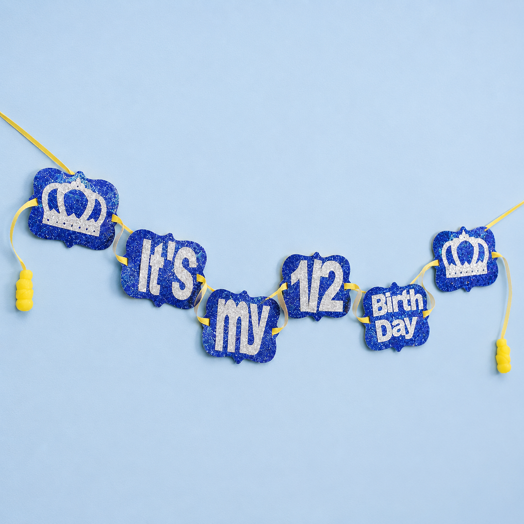 Happy Half Birthday Bunting - Blue and Silver