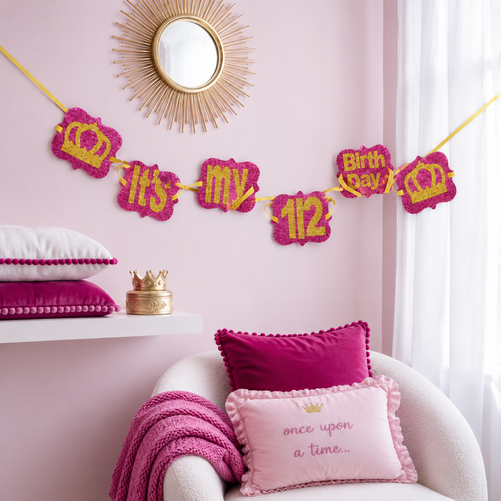 Happy Half Birthday Bunting - Pink and Gold