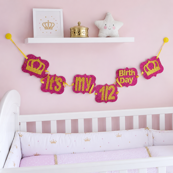 Happy Half Birthday Bunting - Pink and Gold