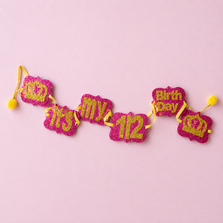 Happy Half Birthday Bunting - Pink and Gold