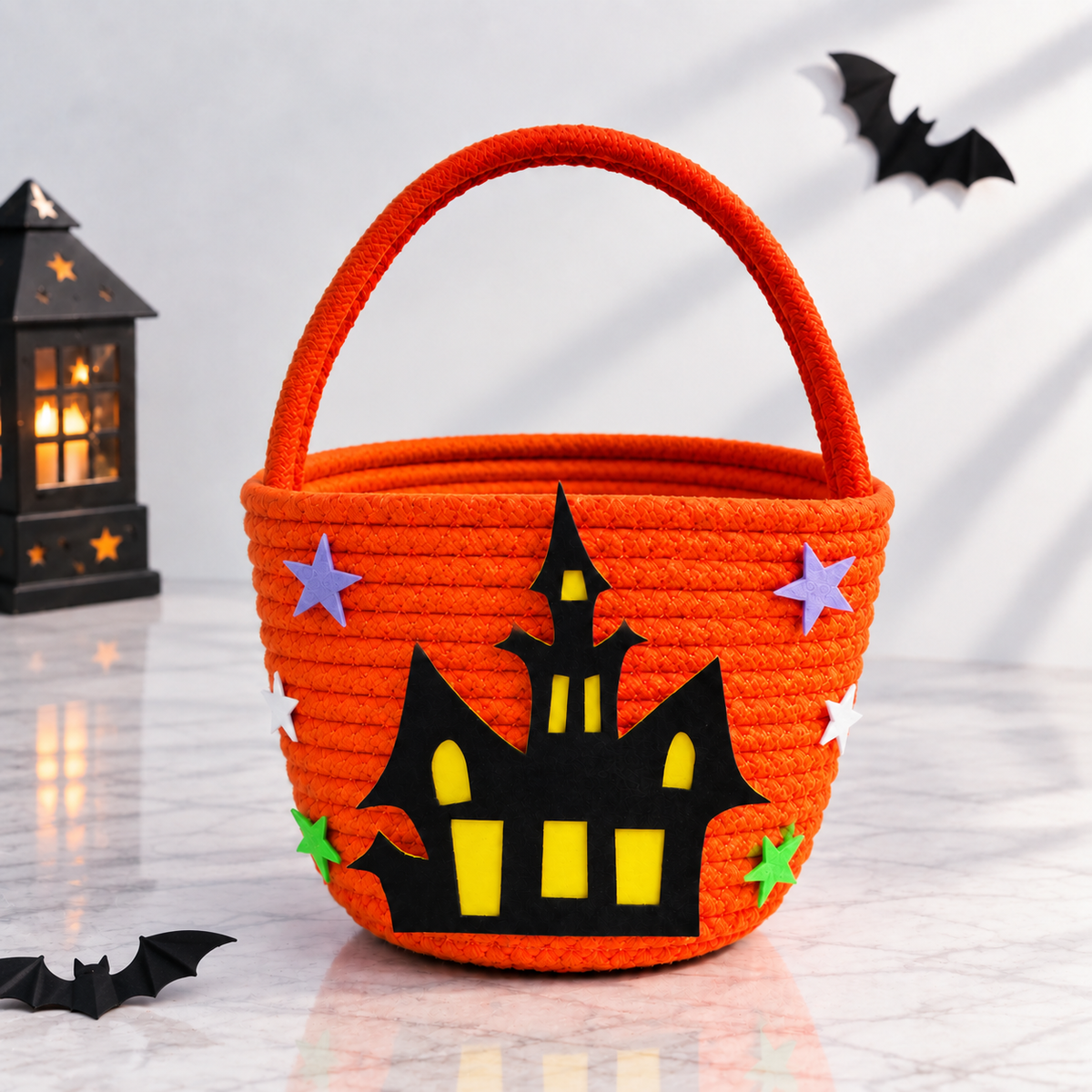 Haunted Castle Halloween Jute Basket
