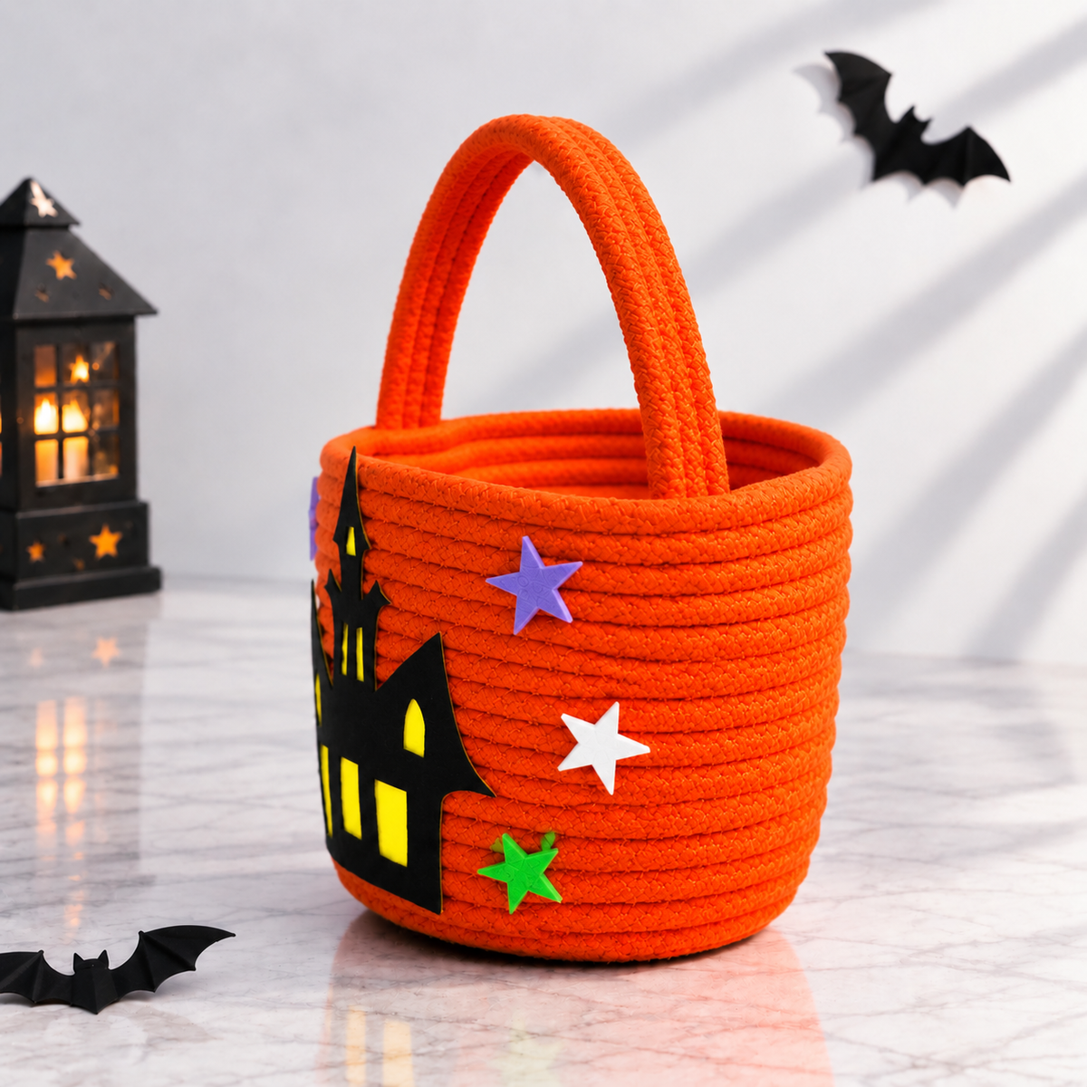 Haunted Castle Halloween Jute Basket