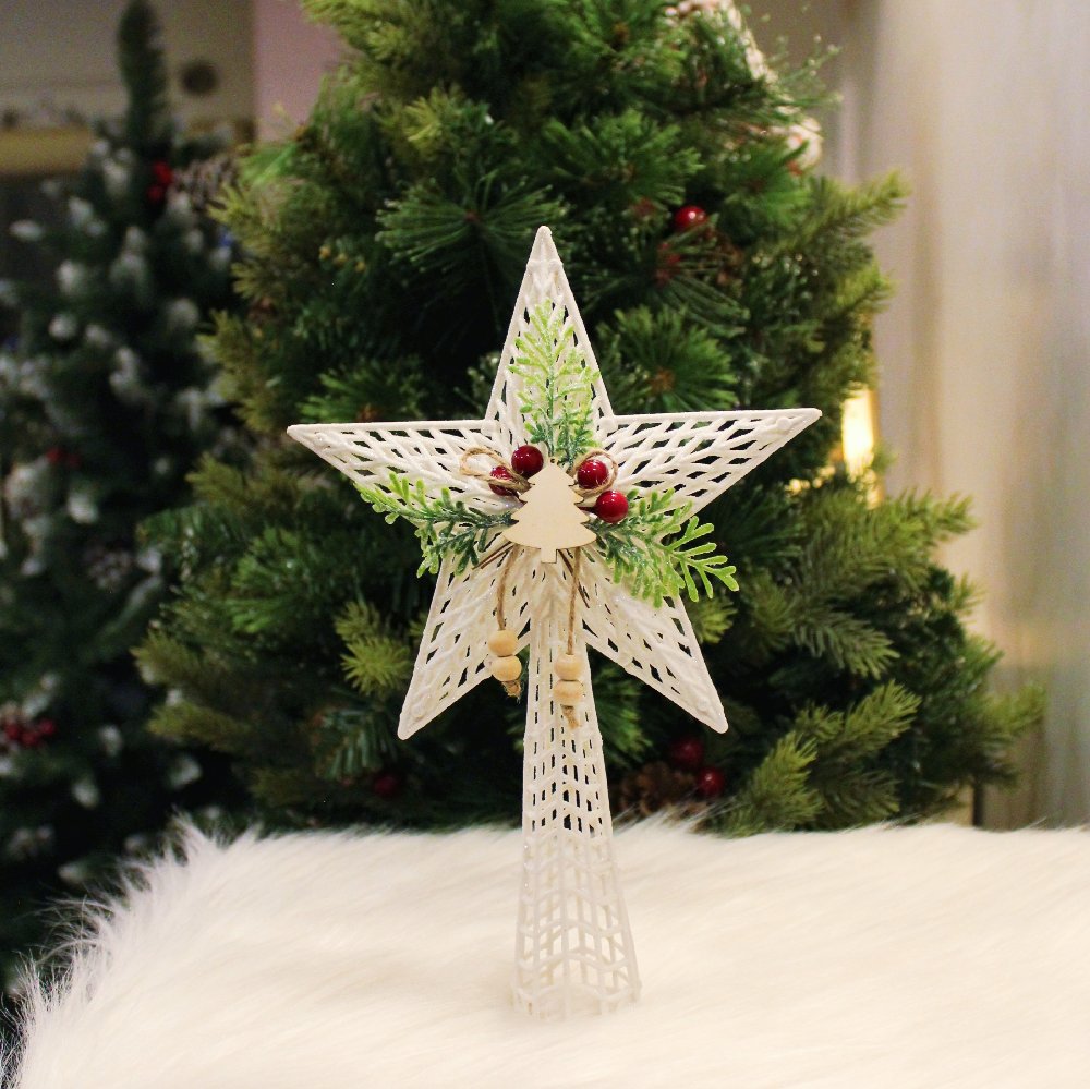 Babble Wrap Holly & Pine White Star Christmas Tree Top