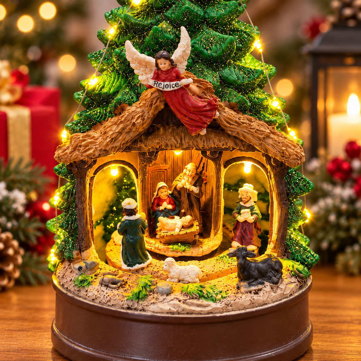 Holy Nativity Rotating Light-Up Christmas Tree