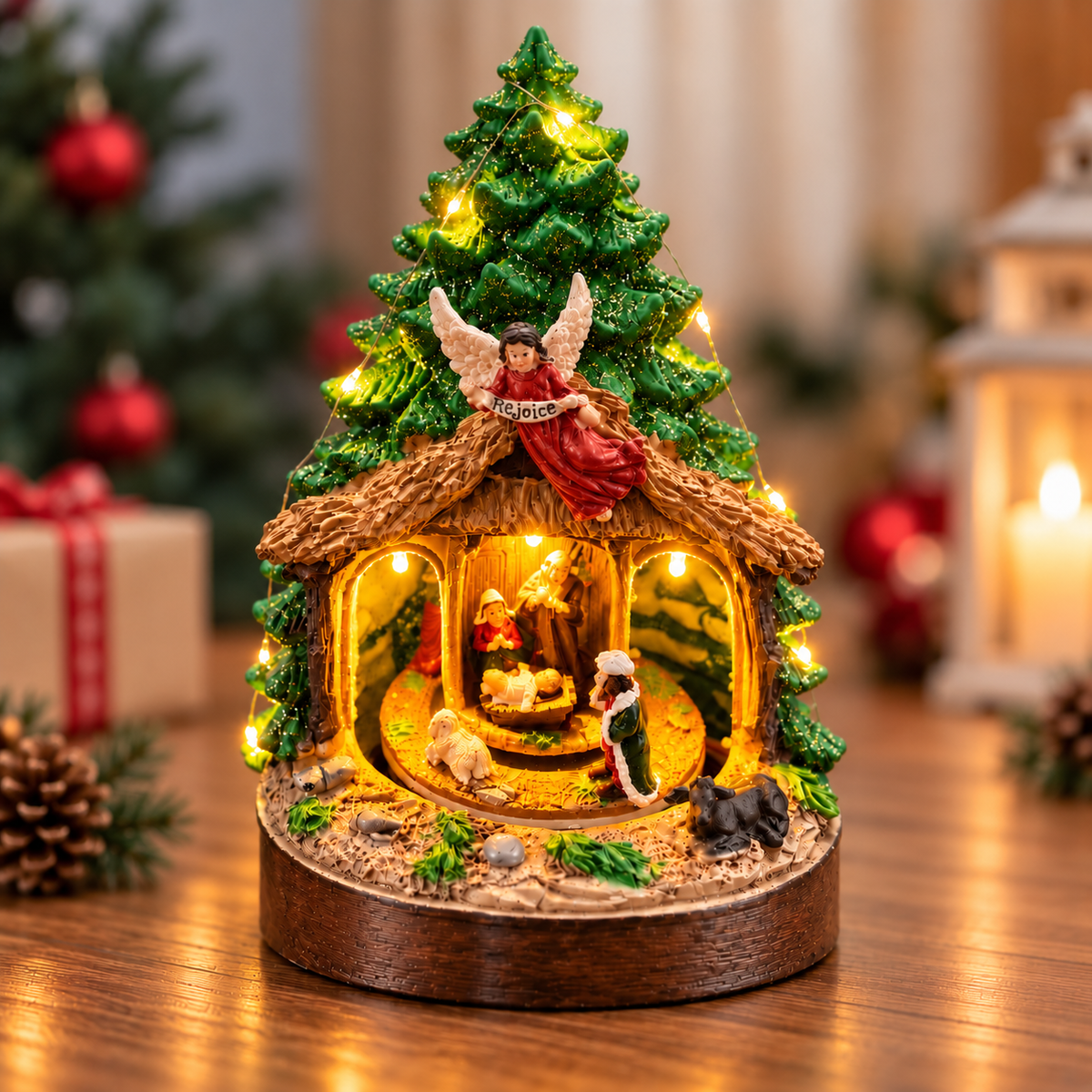 Holy Nativity Rotating Light-Up Christmas Tree