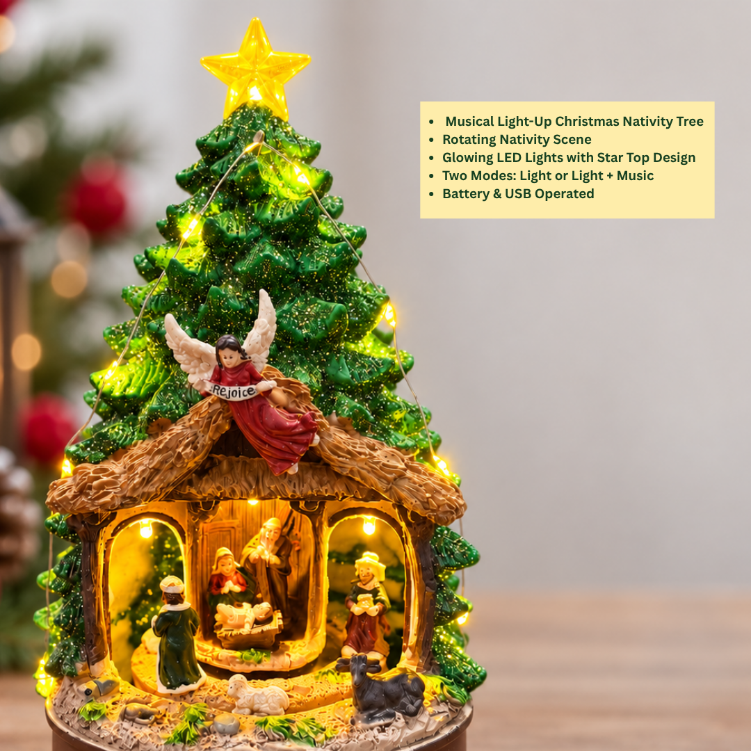 Holy Nativity Rotating Light-Up Christmas Tree