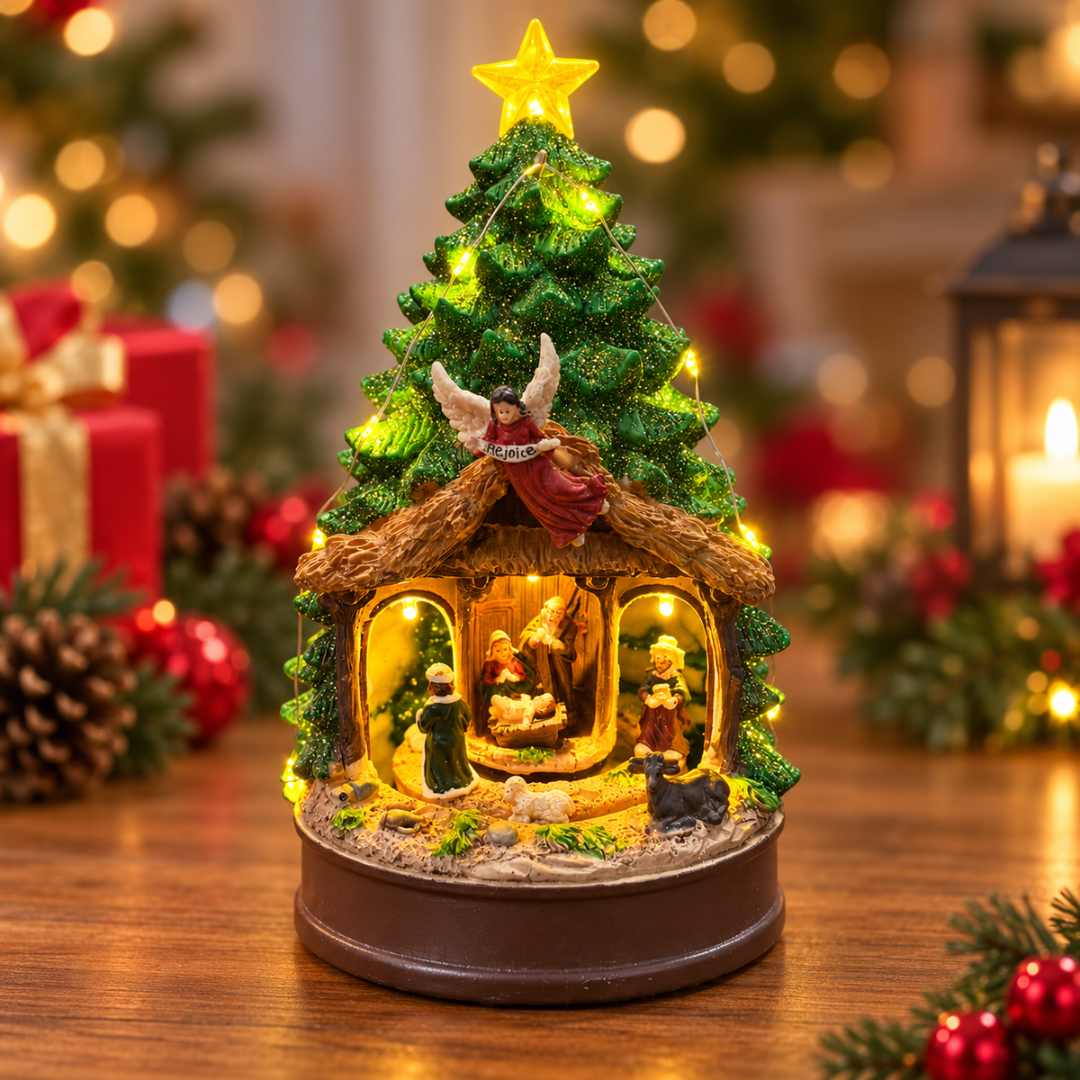 Holy Nativity Rotating Light-Up Christmas Tree