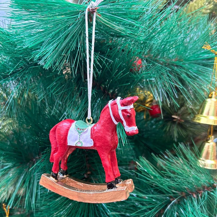 Babble Wrap Red Rocking Horse Ornament