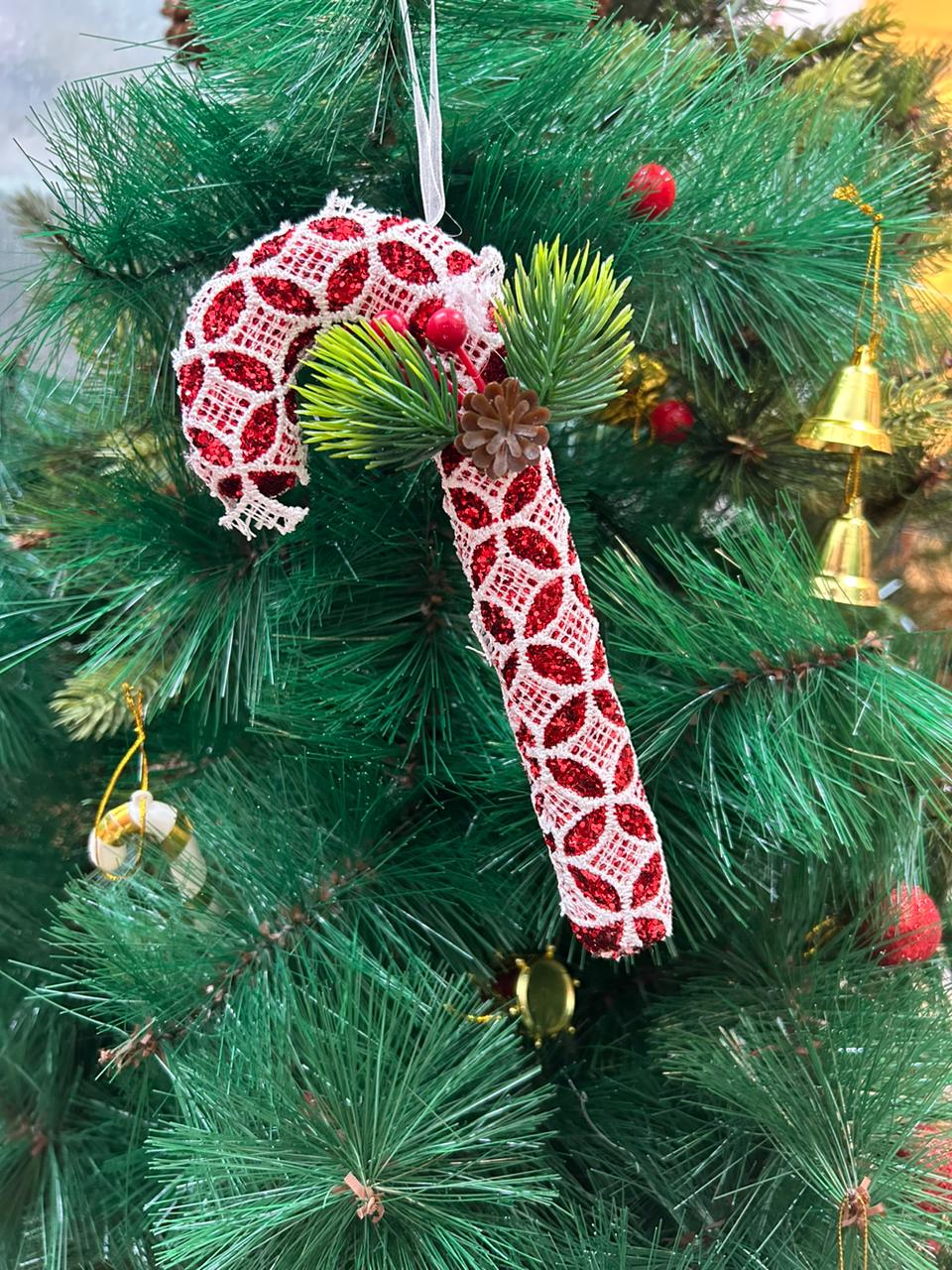 Babble Wrap Red Candy Cane Lace Ornament