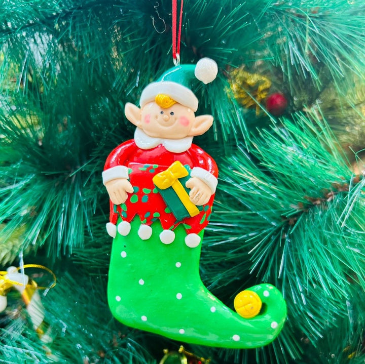 Babble Wrap Elf with a Gift Ornament