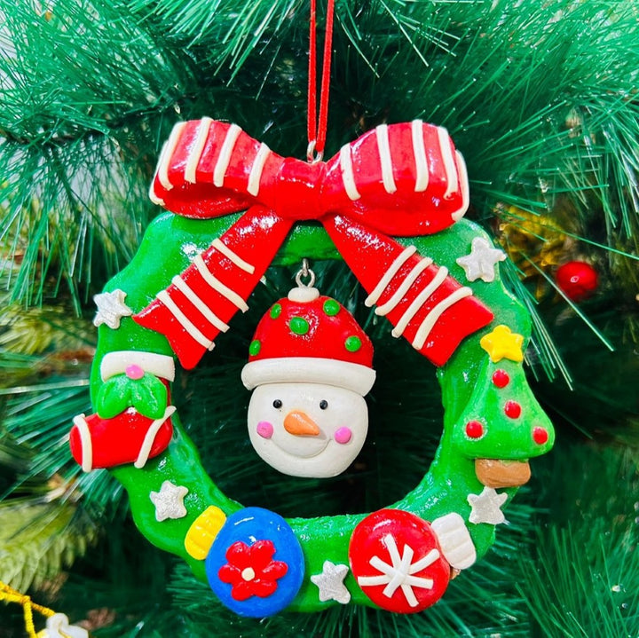 Babble Wrap Snowman in a Wreath Ornament