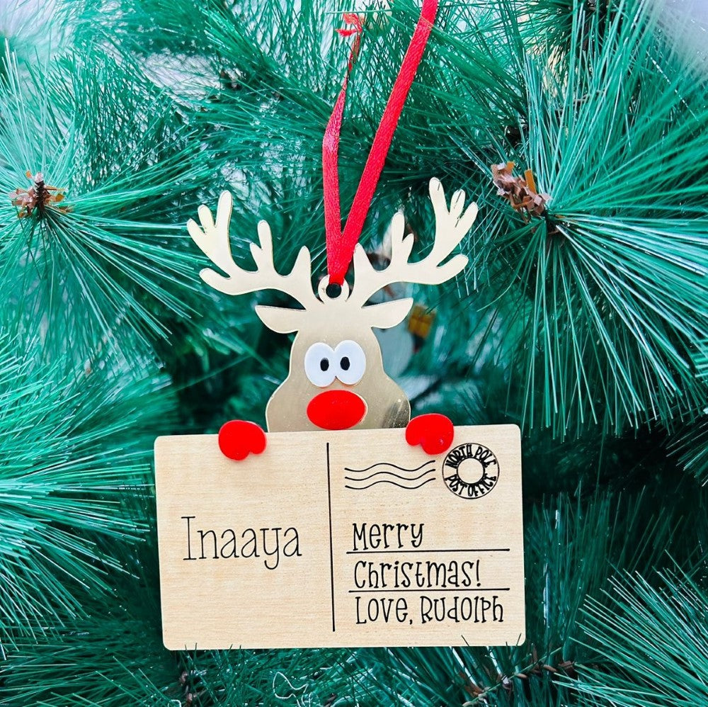 Babble Wrap Post Card Ornament - Rudolf