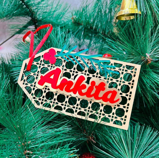 Babble Wrap Rattan Tag Ornament - Six-sided