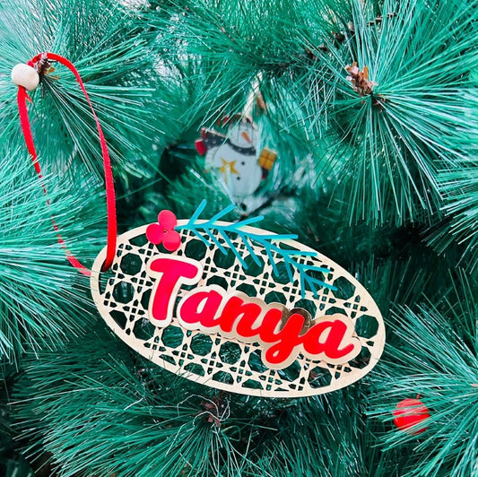 Babble Wrap Rattan Tag Ornament - Oval