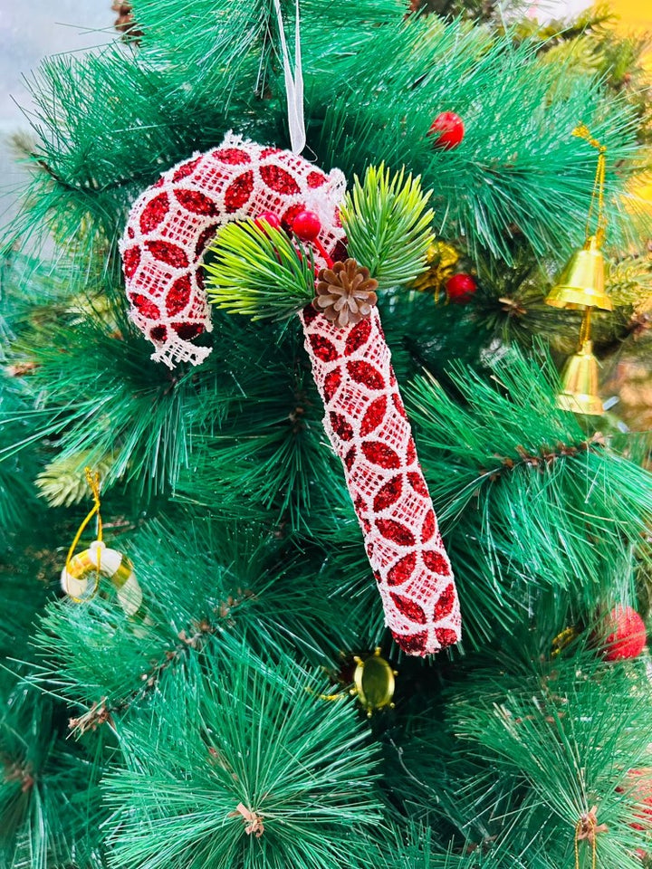 Babble Wrap Red Candy Cane Lace Ornament