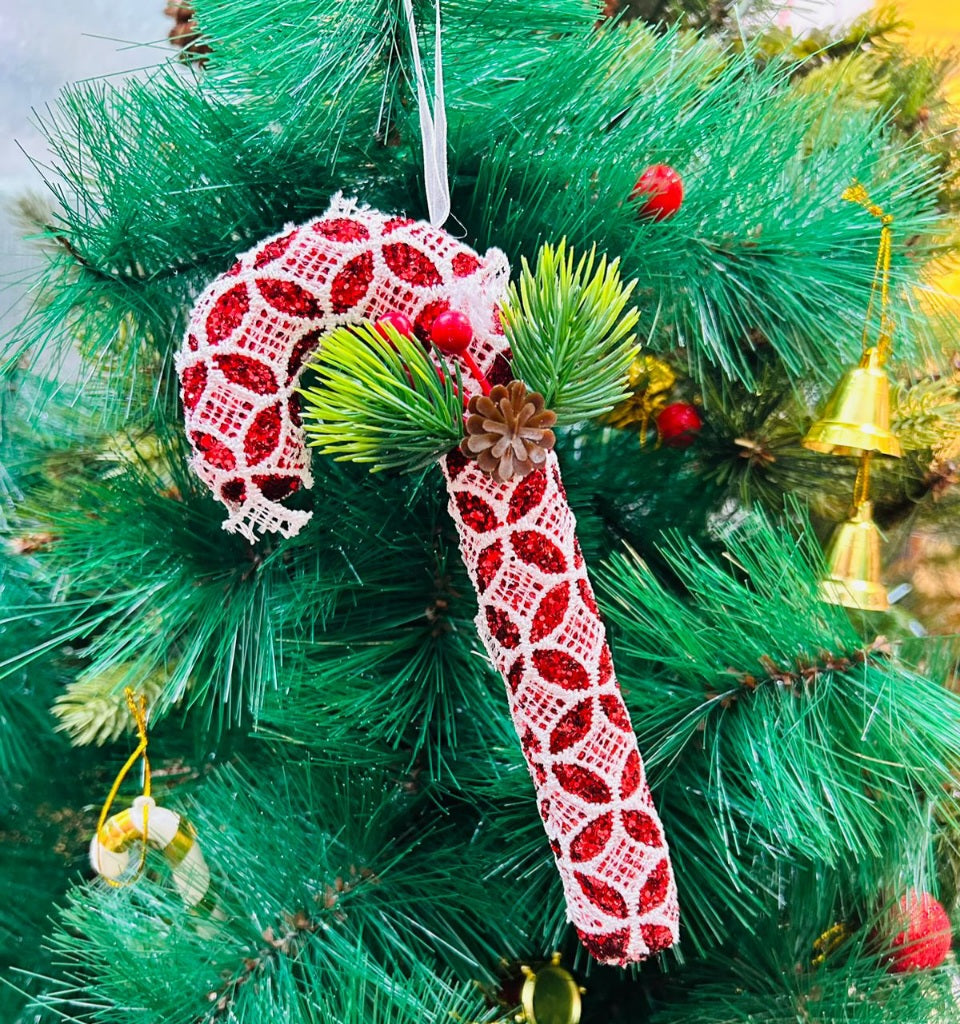 Babble Wrap Red Candy Cane Lace Ornament