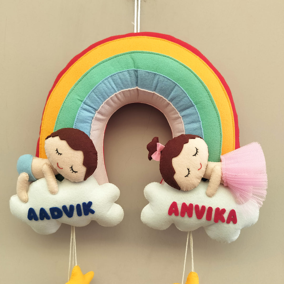 Rainbow Cloud Twin Name Hanging