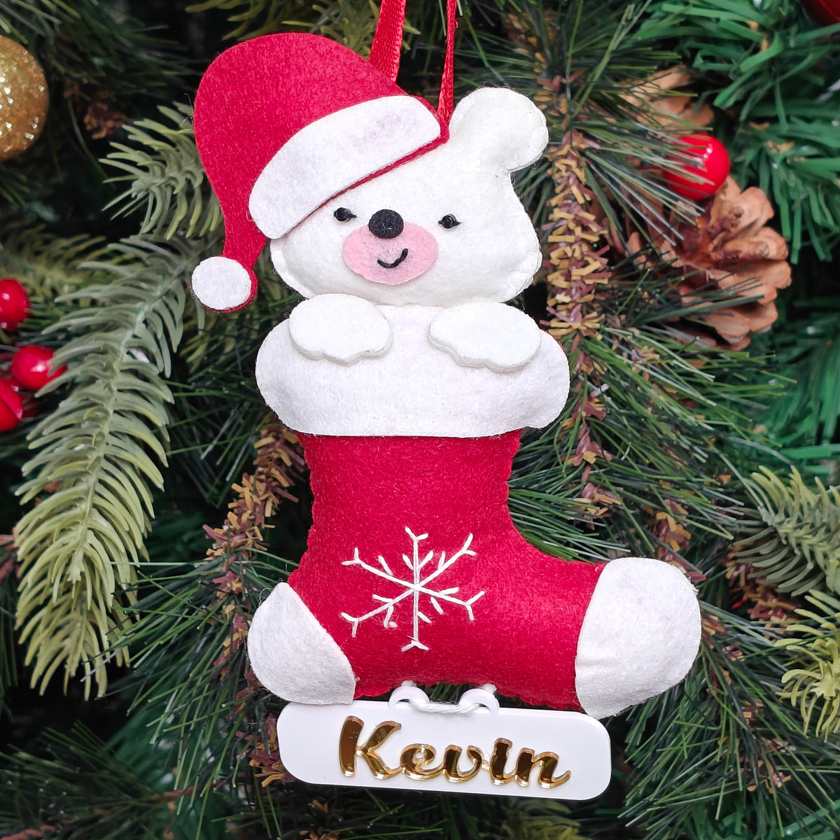 Snuggle Bear Stocking Felt Ornament