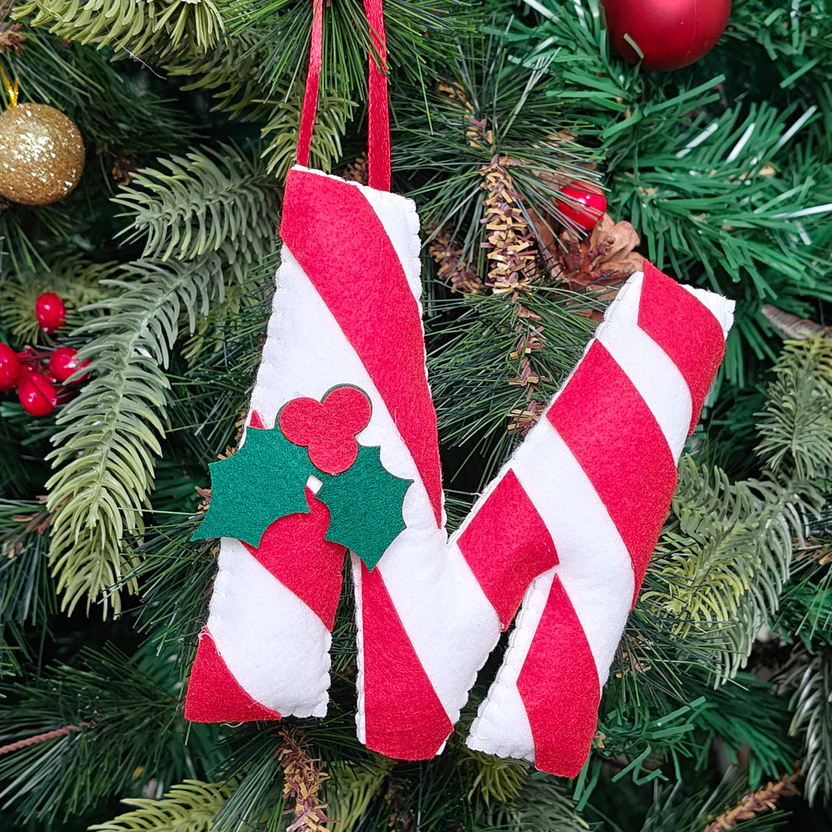 Candy Cane Monogram Felt Ornament