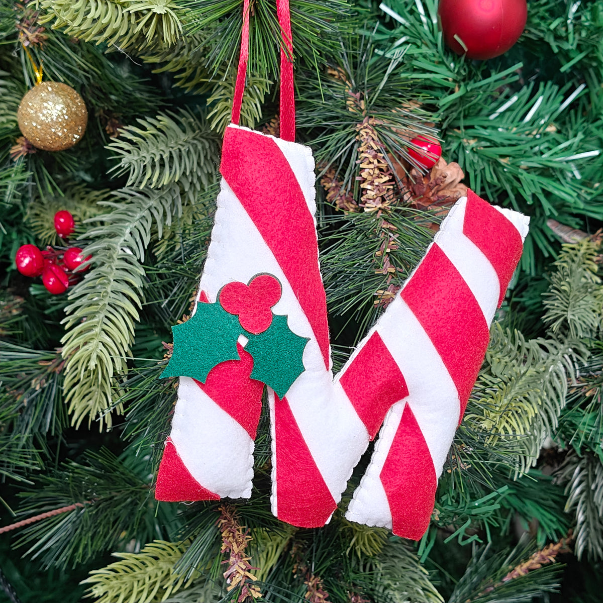 Candy Cane Monogram Felt Ornament
