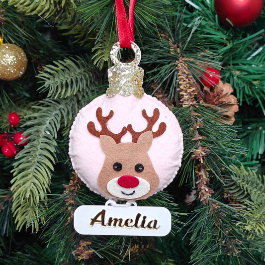 Rosy Reindeer Charm Felt Ornament