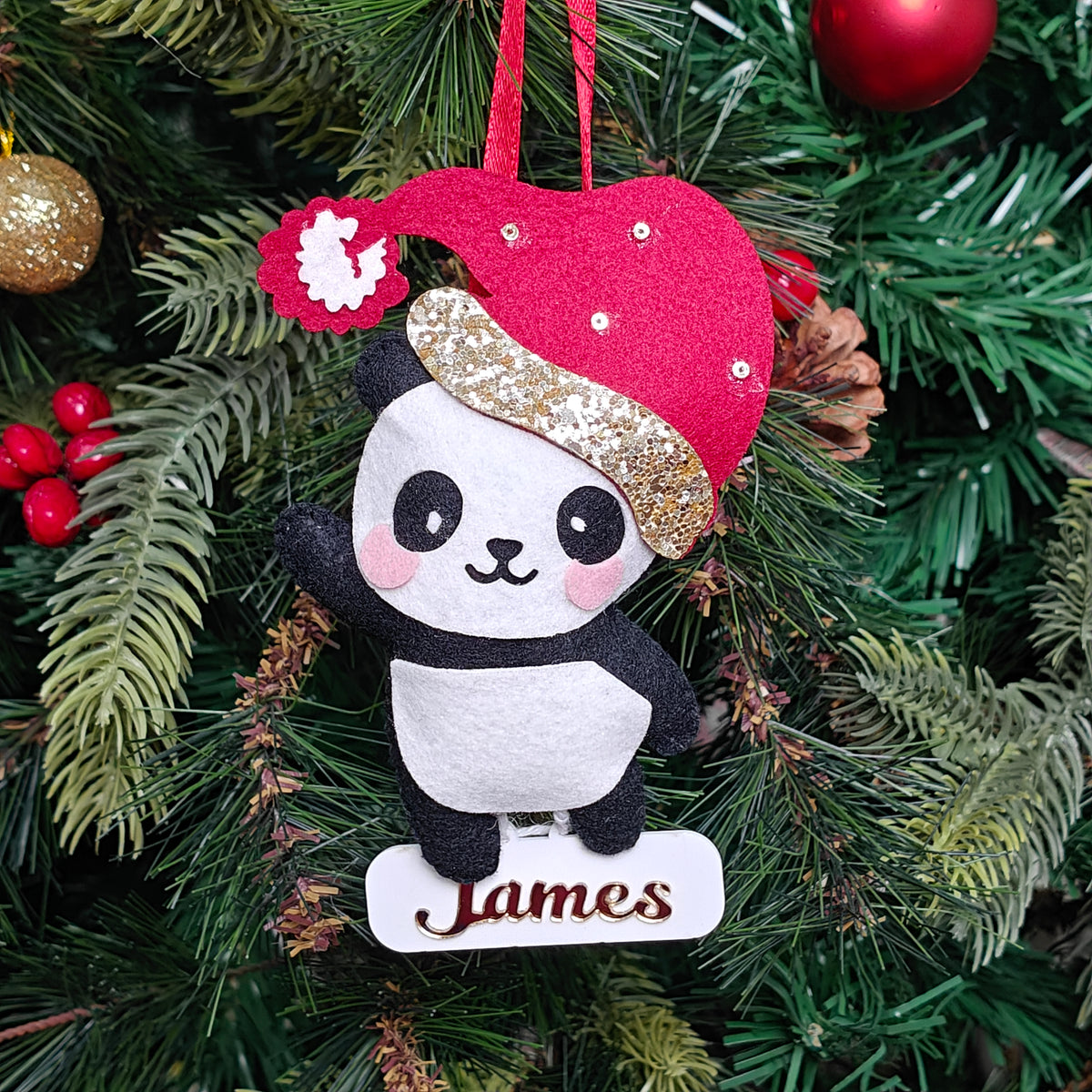 Frosty Panda Delight Felt Ornament