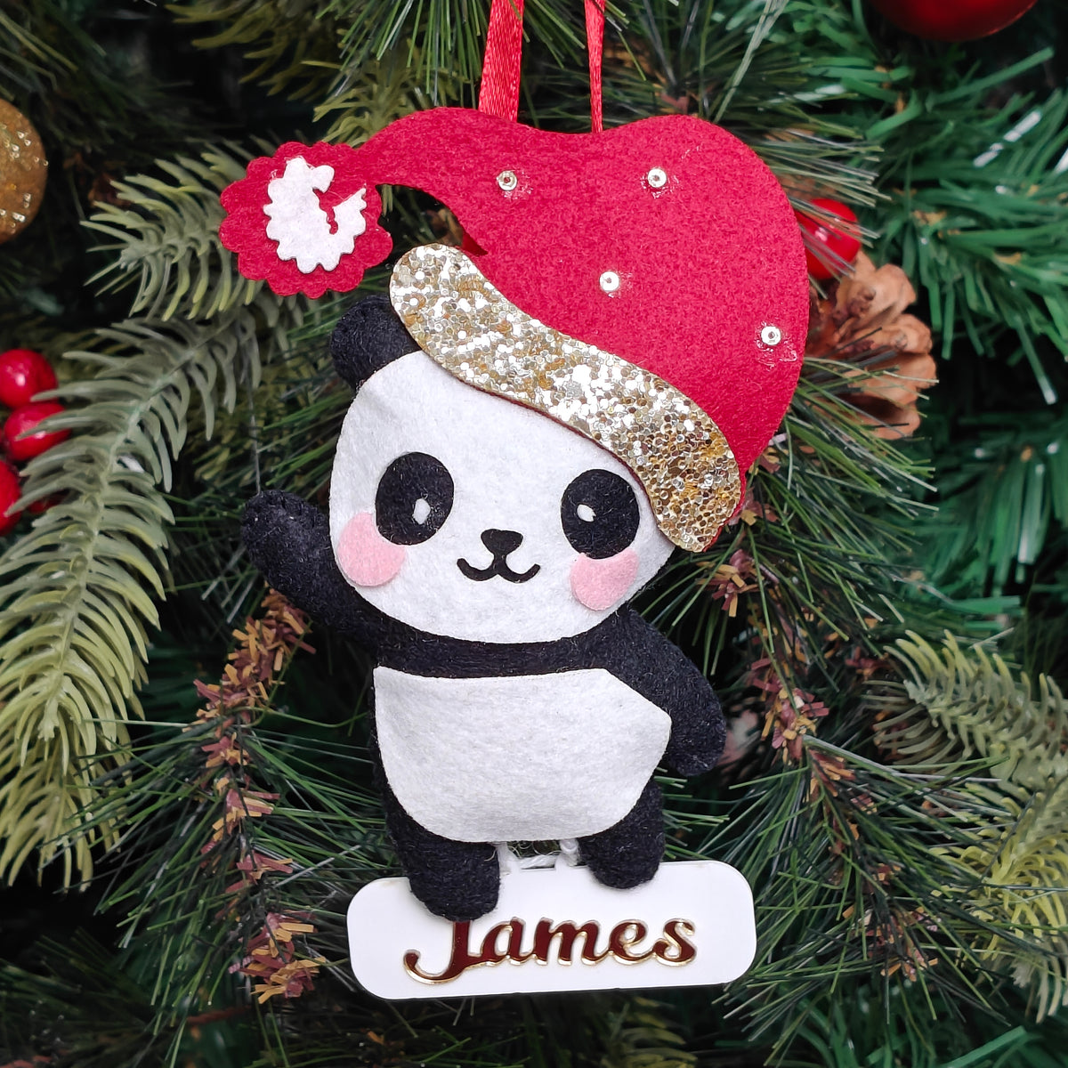 Frosty Panda Delight Felt Ornament