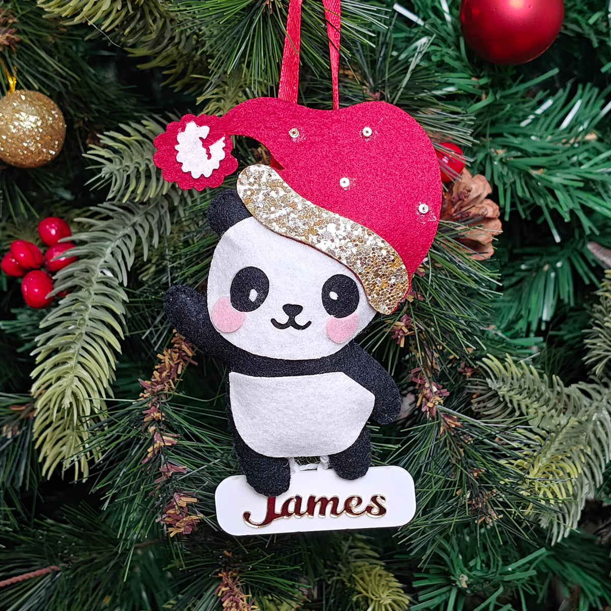 Frosty Panda Delight Felt Ornament