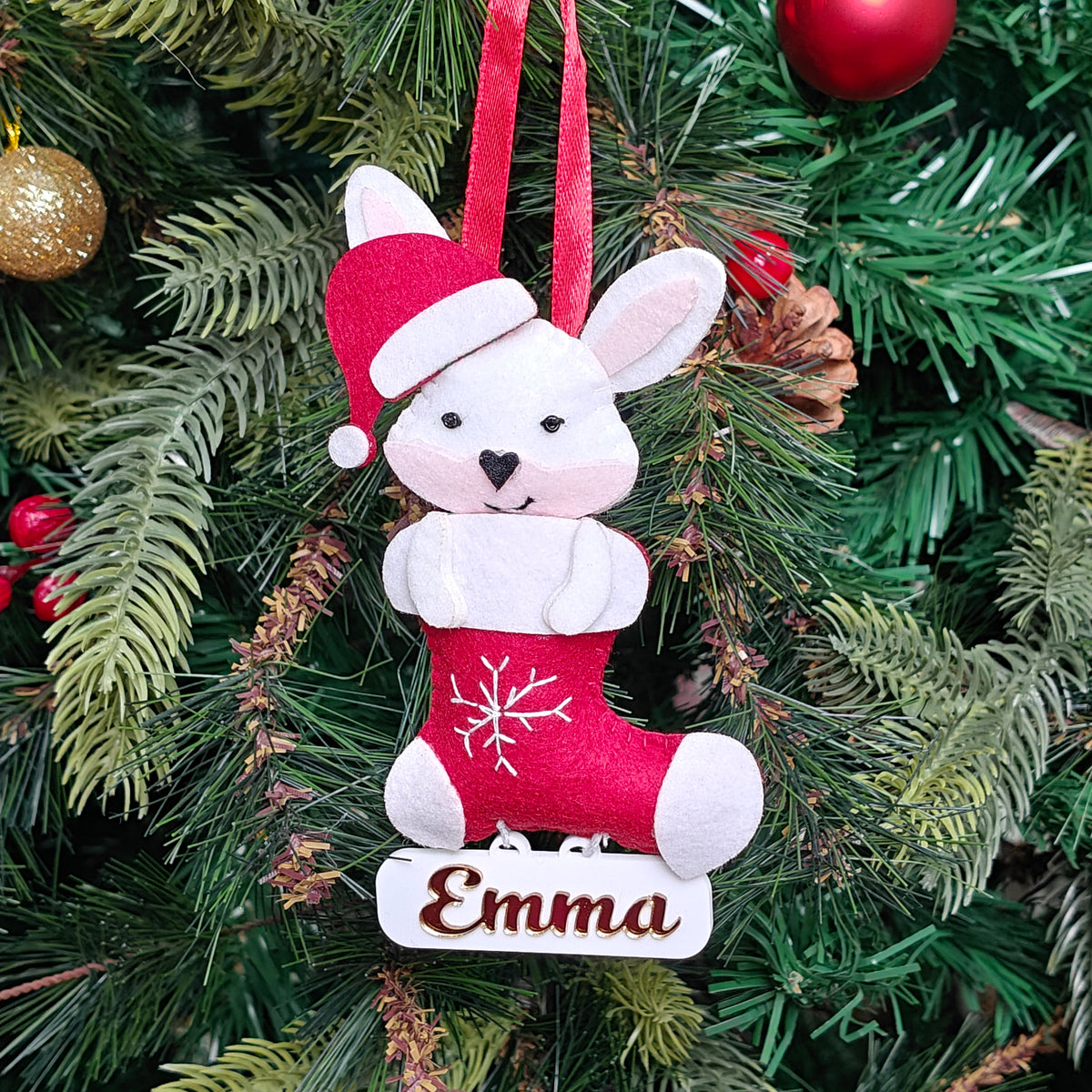 Jolly Bunny Stocking Felt Ornament