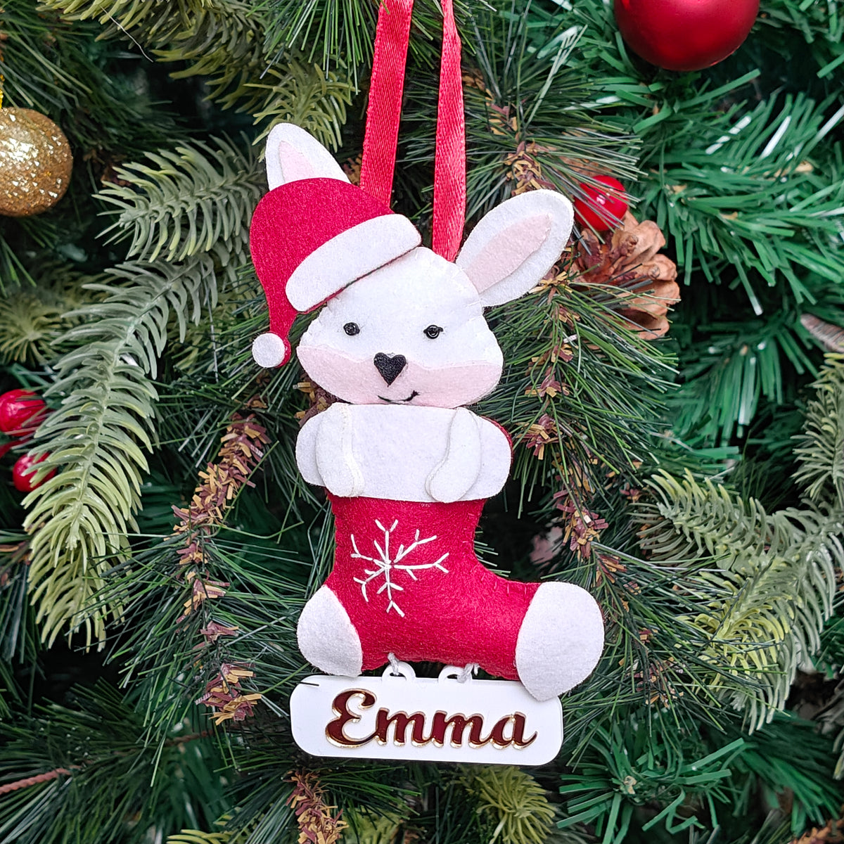 Jolly Bunny Stocking Felt Ornament