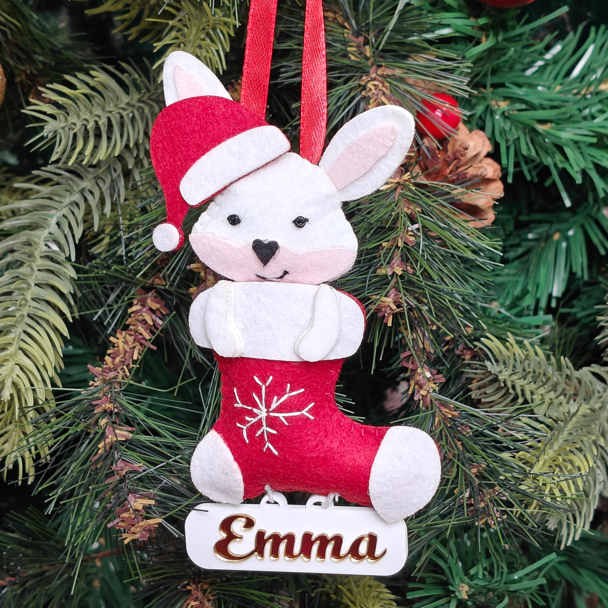 Jolly Bunny Stocking Felt Ornament