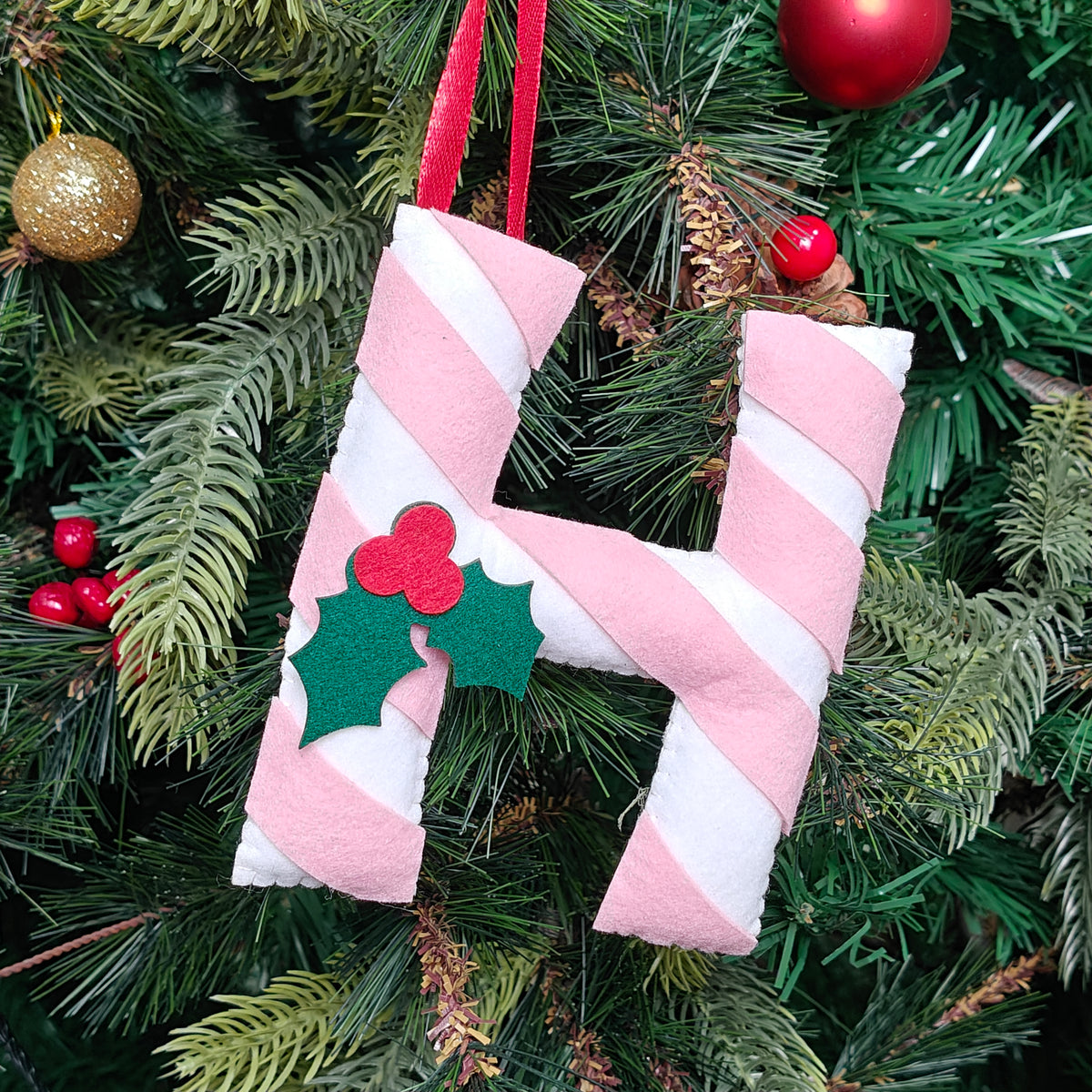 Blush Candy Cane Monogram Felt Ornament