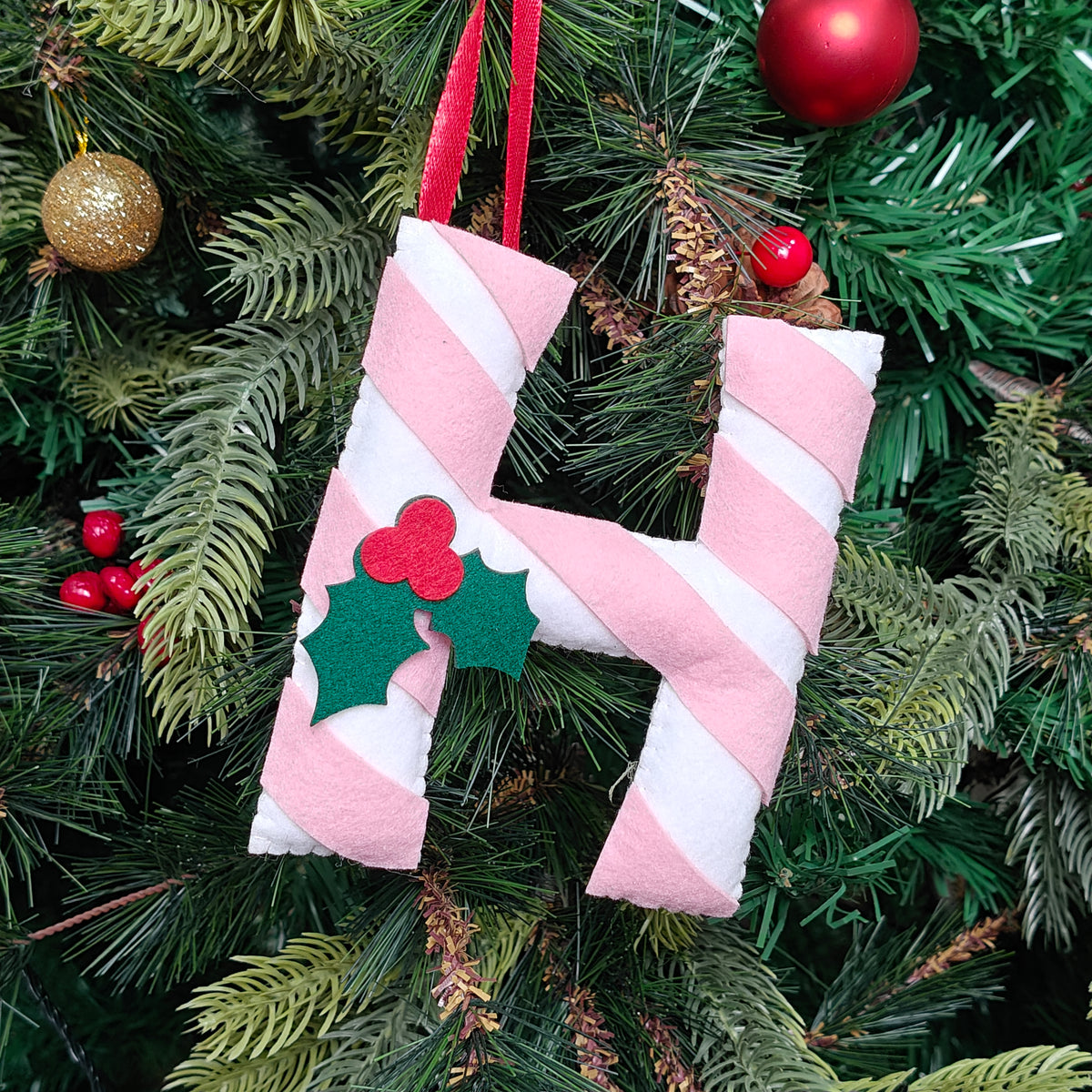Blush Candy Cane Monogram Felt Ornament