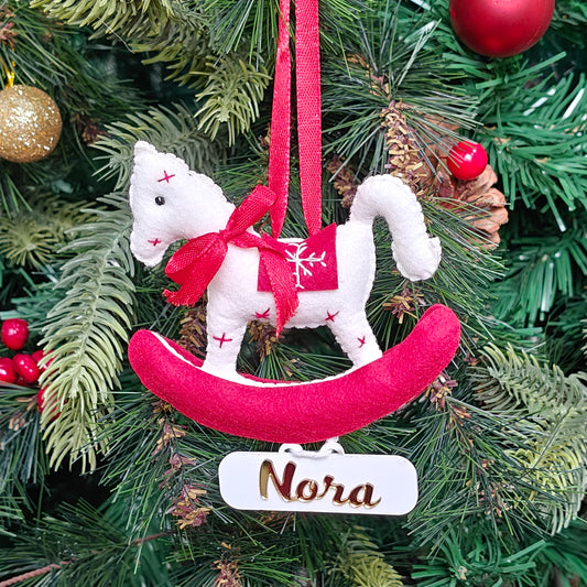 Snowy Rocking Horse Felt Ornament