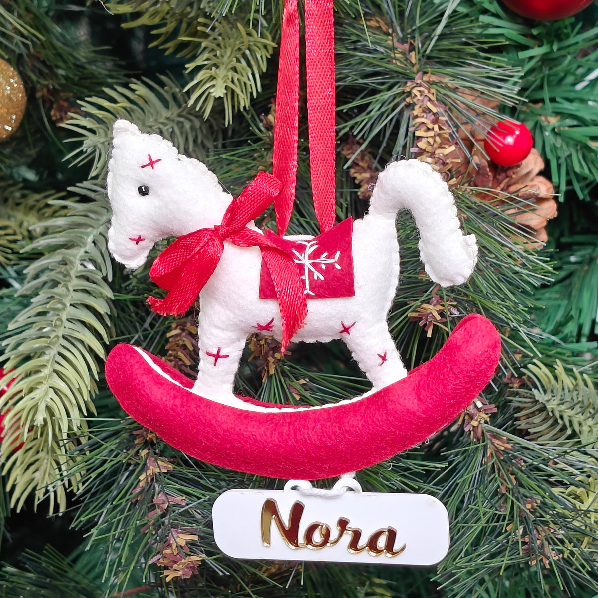 Snowy Rocking Horse Felt Ornament