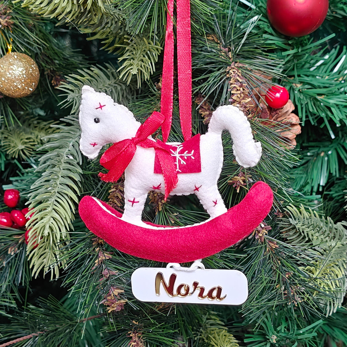 Snowy Rocking Horse Felt Ornament