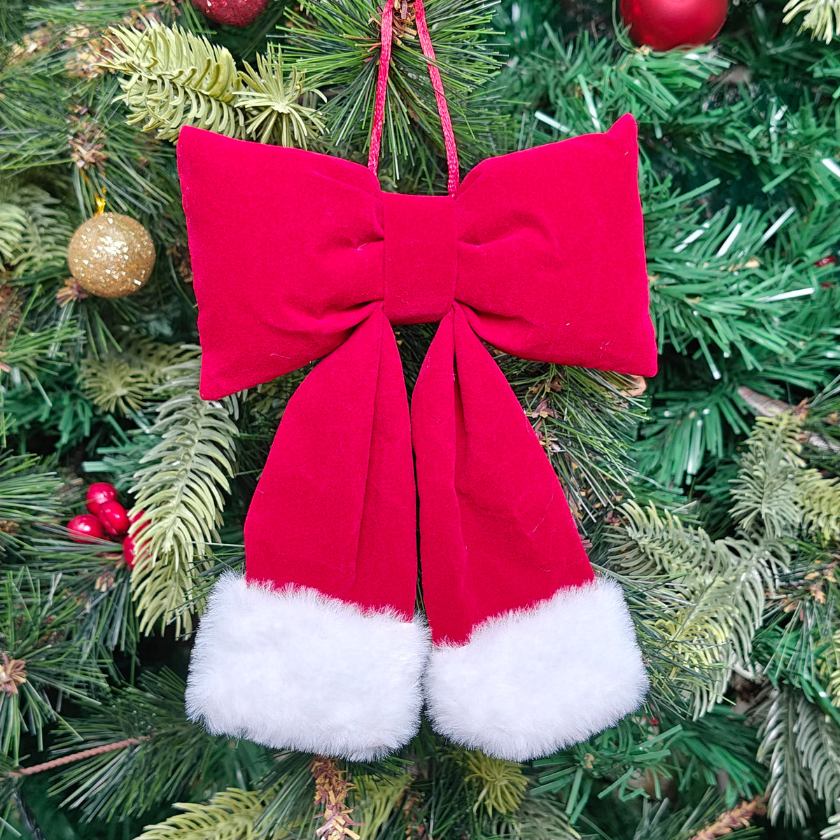 Furry Festive Velvet Bow Ornament