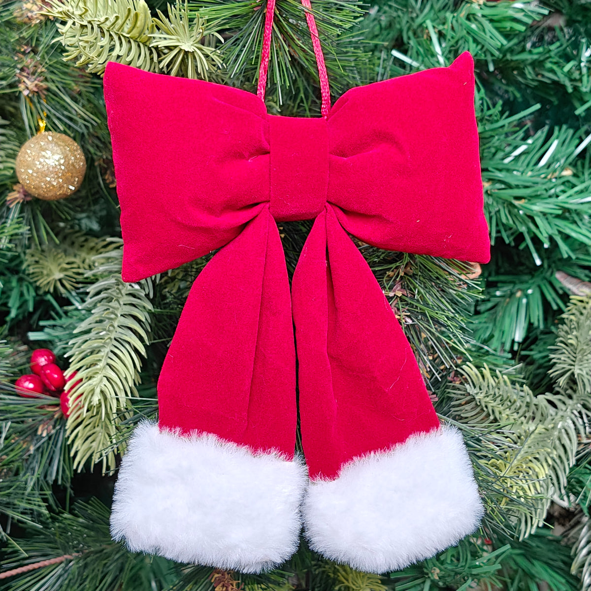 Furry Festive Velvet Bow Ornament