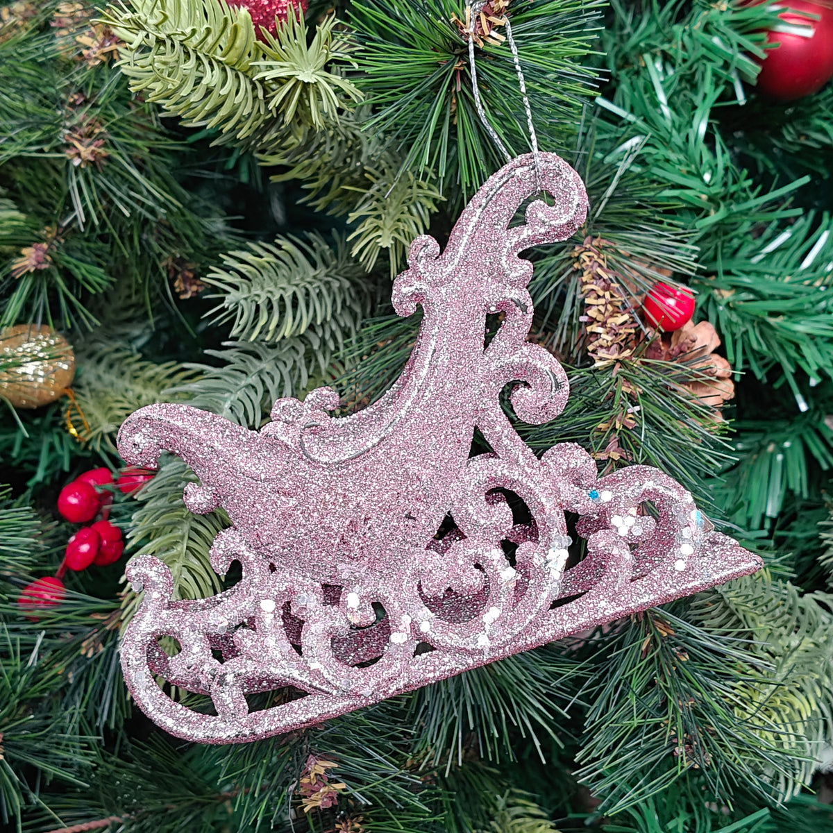 Blush Spark Sleigh Glitter Ornament