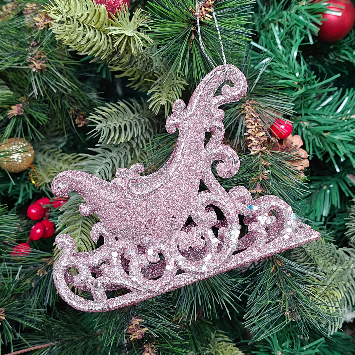Blush Spark Sleigh Glitter Ornament