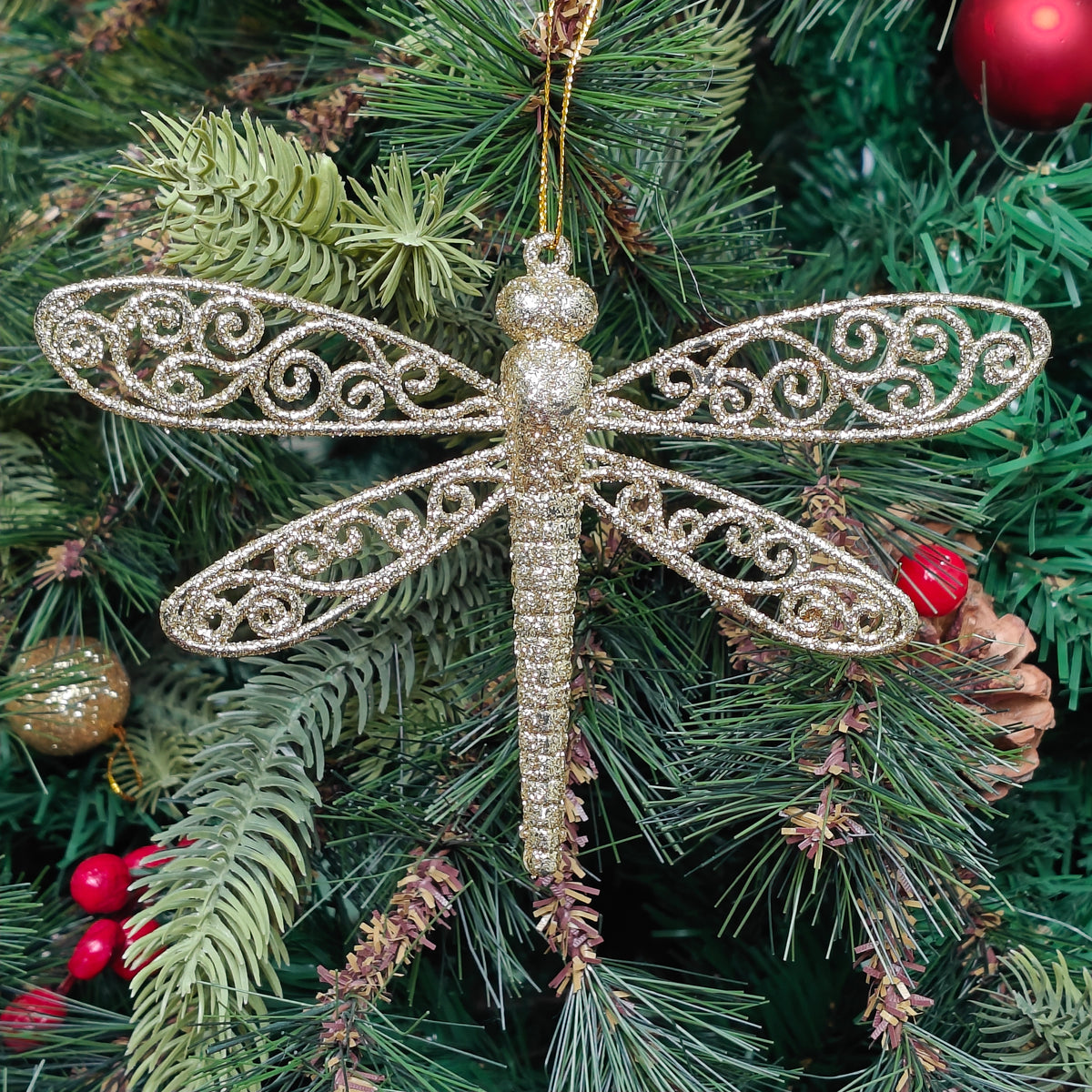 Golden Dragonfly Glitter Ornament